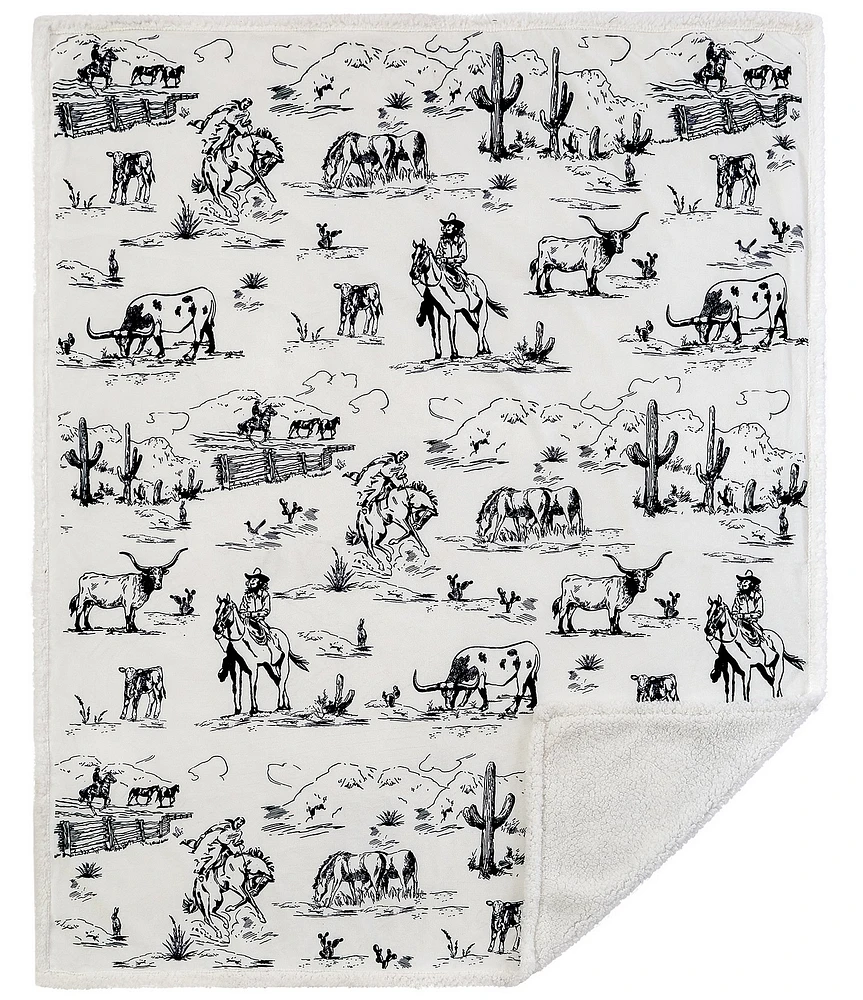 Indigo Hill by HiEnd Accents Ranch Life Western Toile Campfire Sherpa Throw