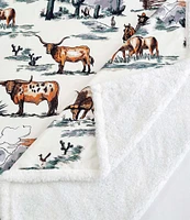 Indigo Hill by HiEnd Accents Ranch Life Western Toile Campfire Sherpa Throw