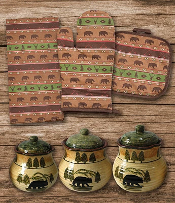 HiEnd Accents Southwest Multi Animal Print and Rustic Bear Canister, 13-Piece Set