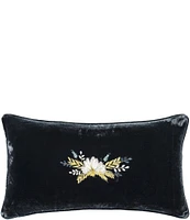 HiEnd Accents Stella Collection Western Floral Embroidered Faux Silk Velvet Lumbar Pillow