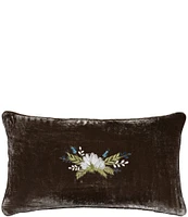 HiEnd Accents Stella Collection Western Floral Embroidered Faux Silk Velvet Lumbar Pillow