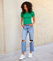 High Rise Ankle Crop Straight Jeans