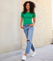 High Rise Ankle Crop Straight Jeans