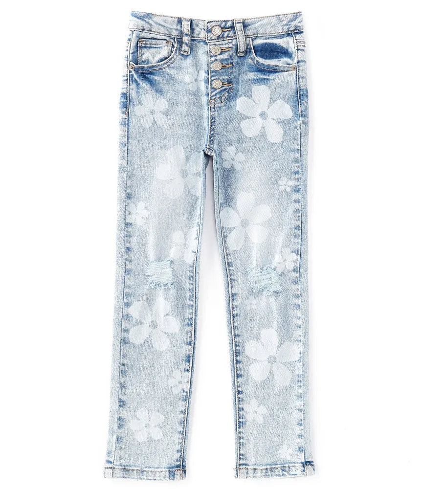 Hippie Girl Little Girls 4-6X Daisy Discharge High-Rise Straight Leg Jeans