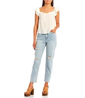 Hippie Laundry High Rise Distressed Light Wash Straight Leg Mom Jeans