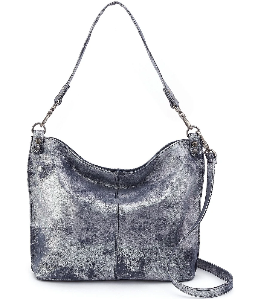 HOBO Pier Blue Pewter Whipstitch Detail Shoulder Bag