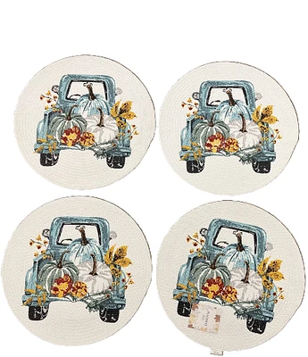 Homewear Festive Fall Pumpkin Wagon 15#double;Round Placemats, Set of 4