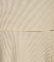 Honey & Sparkle 90s Rib Knit Scoop Neck Pico Edge Rosette Trim Short Sleeve A-Line Skater Dress