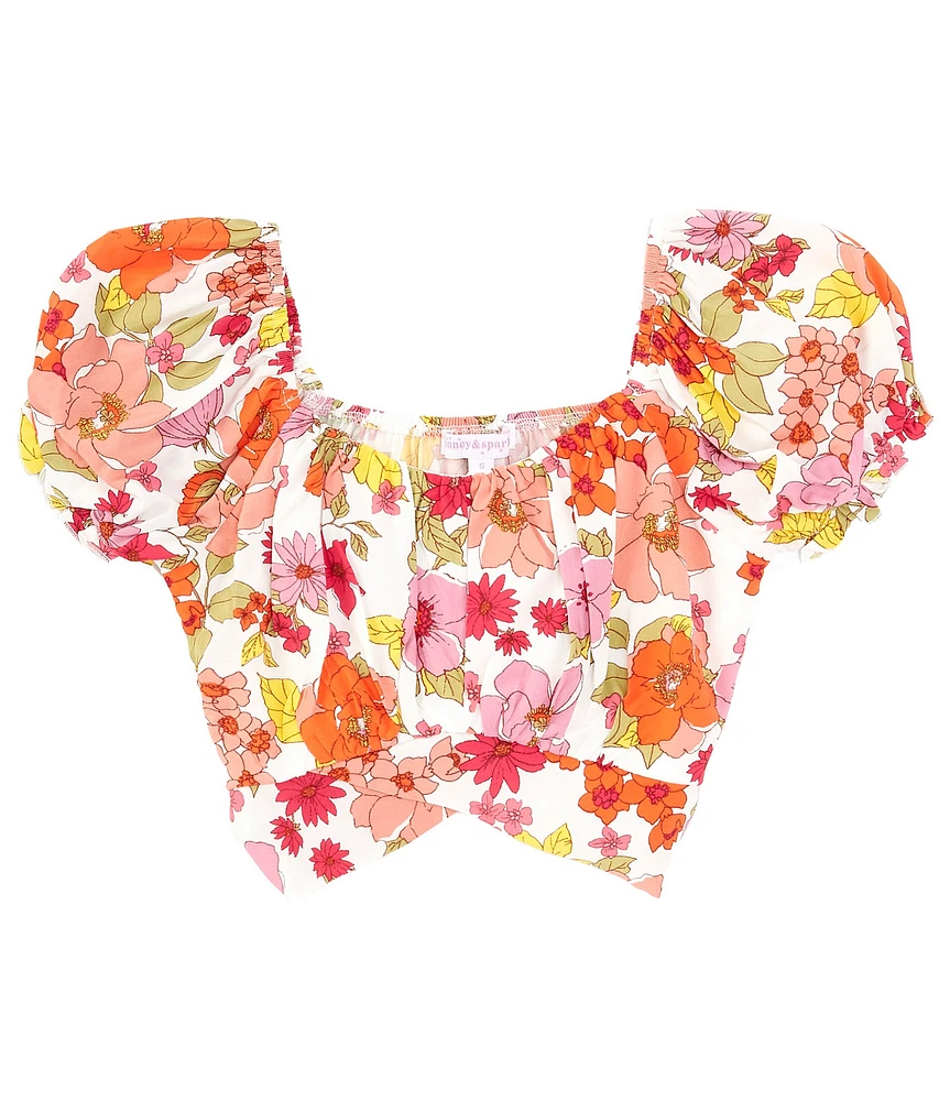 Honey & Sparkle Big Girls 7-16 Floral Print Crossover Peasant Top