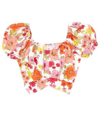 Honey & Sparkle Big Girls 7-16 Floral Print Crossover Peasant Top