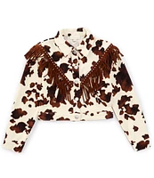 Honey & Sparkle Big Girls 7-16 Long-Sleeve Cow-Printed Denim Jacket