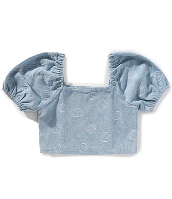 Honey & Sparkle Big Girls 7-16 Puffed-Sleeve Smiley Face Print Textured Cropped Top