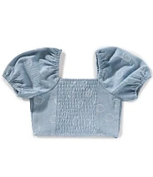 Honey & Sparkle Big Girls 7-16 Puffed-Sleeve Smiley Face Print Textured Cropped Top