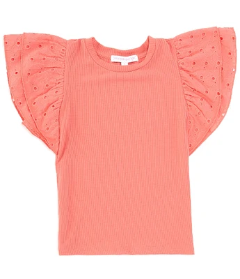 Honey & Sparkle Big Girls 7-16 Rib Knit Ruffle Sleeve Top