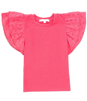 Honey & Sparkle Big Girls 7-16 Rib Knit Ruffle Sleeve Top