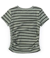 Honey & Sparkle Big Girls 7-16 Short Sleeve Striped Cinched-Side T-Shirt