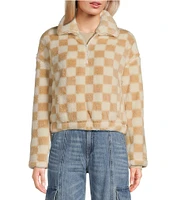 Honey & Sparkle Checkered Fleece Quarter Zip Jacket