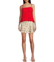 Honey & Sparkle Cherry Printed Built-In Shorts Mini Satin Slip Skirt