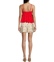 Honey & Sparkle Cherry Printed Built-In Shorts Mini Satin Slip Skirt