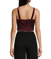 Honey & Sparkle Embossed Velvet Corset Smocked Back Top