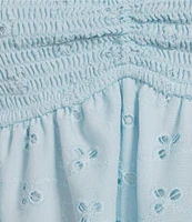 Honey & Sparkle Eyelet Printed Chiffon Smocked Butterfly Sleeve Babydoll Top