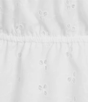 Honey & Sparkle Eyelet Printed Chiffon Smocked Butterfly Sleeve Babydoll Top