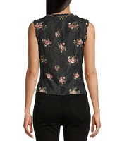 Honey & Sparkle Floral Print V-Neck Sleeveless Ruffle Edge Lined Lace Top