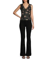 Honey & Sparkle Floral Print V-Neck Sleeveless Ruffle Edge Lined Lace Top