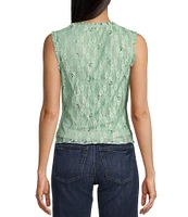 Honey & Sparkle Floral Pattern V-Neck Sleeveless Ruffle Edge Lined Lace Top