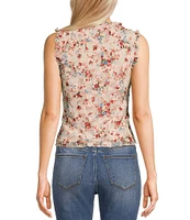 Honey & Sparkle Floral Print Ruffled V-Neck Sleeveless Lined Lace Top