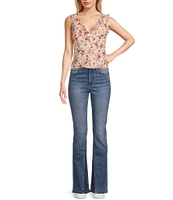 Honey & Sparkle Floral Print Ruffled V-Neck Sleeveless Lined Lace Top