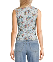 Honey & Sparkle Ditsy Floral Print V-Neck Sleeveless Ruffle Edge Lined Lace Top