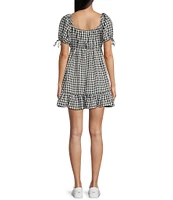 Honey & Sparkle Gingham Round Neck Short Puff Sleeve Baby Doll Dress