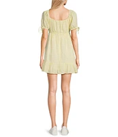 Honey & Sparkle Gingham Round Neck Short Puff Sleeve Baby Doll Dress