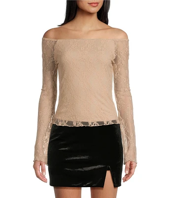 Honey & Sparkle Lace Off The Shoulder Long Sleeve Top