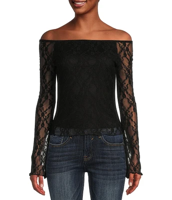 Honey & Sparkle Lace Off The Shoulder Long Sleeve Top