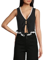 Honey & Sparkle Stripe Lace Trim Tie Front Vest