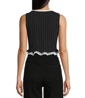Honey & Sparkle Stripe Lace Trim Tie Front Vest