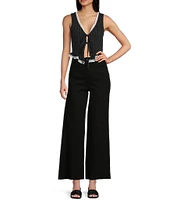 Honey & Sparkle Stripe Lace Trim Tie Front Vest