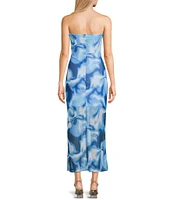 Honey & Sparkle Mesh Strapless Front Slit Maxi Dress