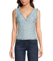 Honey & Sparkle Mesh V-Neck Ruffle Edge Lined Bow Trim Top