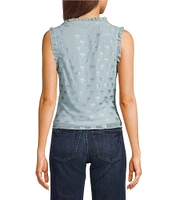 Honey & Sparkle Mesh V-Neck Ruffle Edge Lined Bow Trim Top