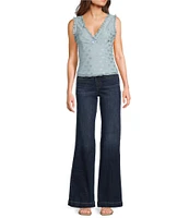 Honey & Sparkle Mesh V-Neck Ruffle Edge Lined Bow Trim Top