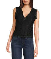 Honey & Sparkle Mesh V-Neck Ruffle Edge Lined Bow Trim Top