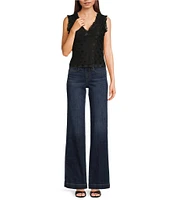 Honey & Sparkle Mesh V-Neck Ruffle Edge Lined Bow Trim Top