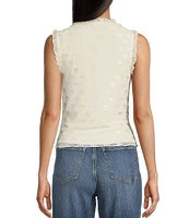 Honey & Sparkle Mesh V-Neck Ruffle Edge Lined Bow Trim Top