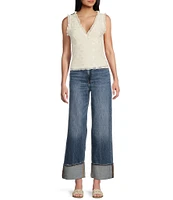Honey & Sparkle Mesh V-Neck Ruffle Edge Lined Bow Trim Top