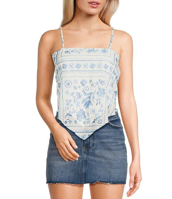 Honey & Sparkle Printed Mesh Handkerchief Hem Tank Top
