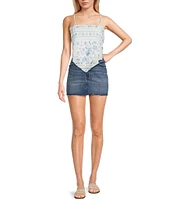 Honey & Sparkle Printed Mesh Handkerchief Hem Tank Top
