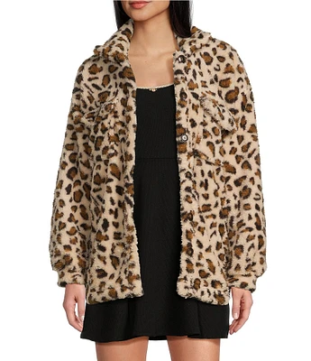 Honey & Sparkle Printed Wubby Cheetah Faux Fur Button Front Jacket